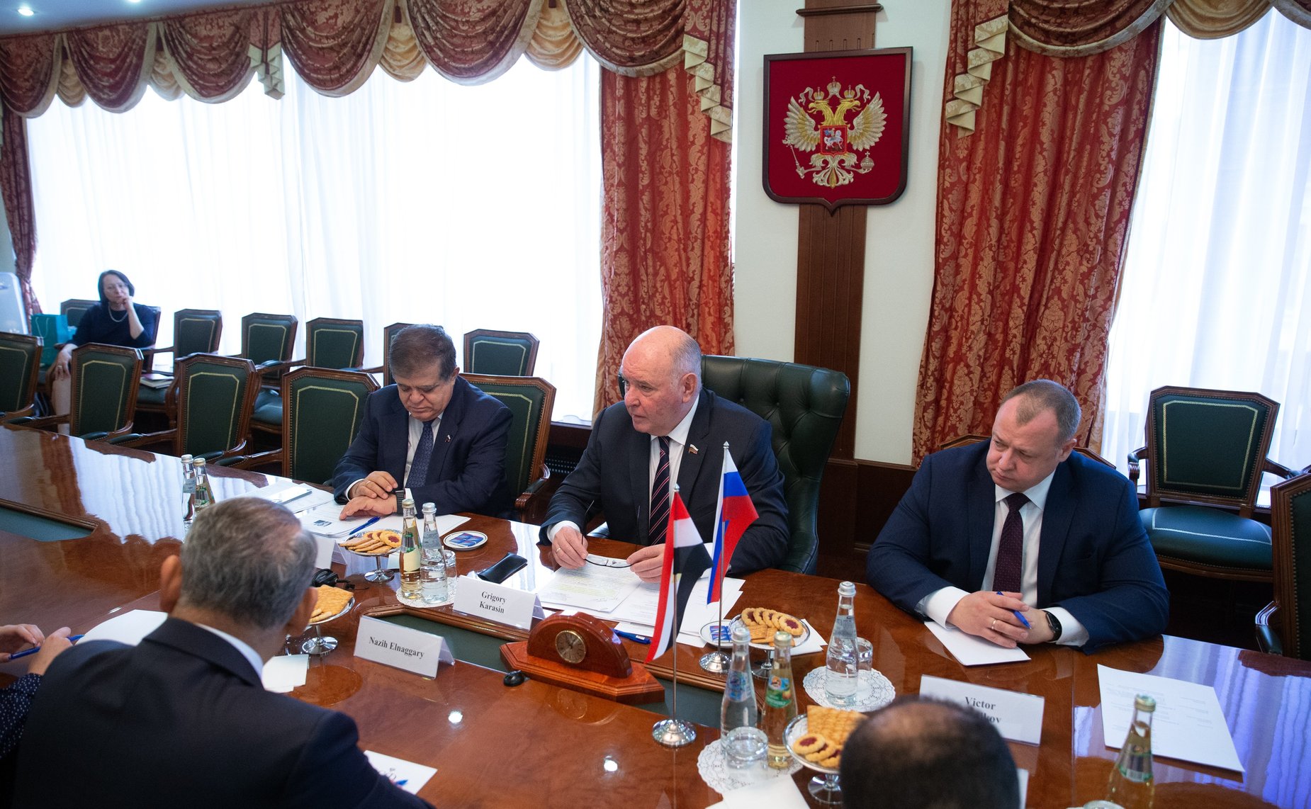 Встреча председателя Комитета Совета Федерации по международным делам Григория Карасина с Послом Египта в России Назихом Нагари
