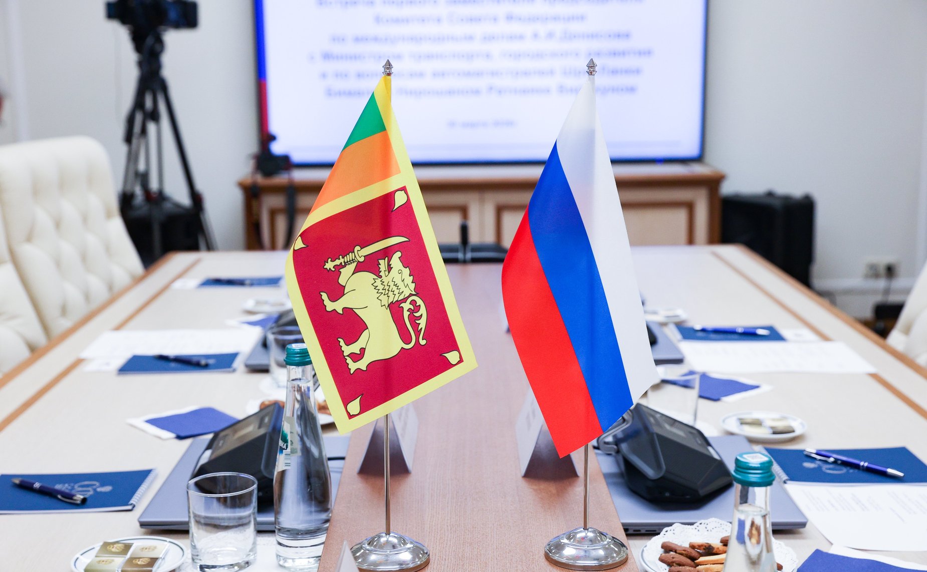 Встреча первого заместителя председателя Комитета СФ по международным делам Андрея Денисова с Министром транспорта, городского развития и по вопросам автомагистралей Шри-Ланки Бималом Нирошаном Ратнаяке Виракуном