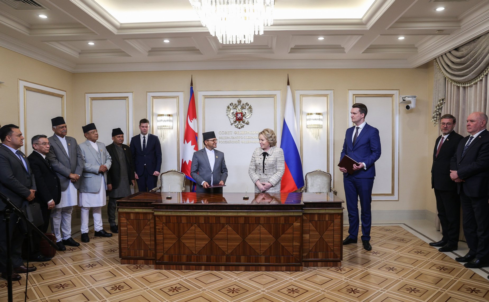 Церемония подписания Соглашения о межпарламентском сотрудничестве между Советом Федерации и Национальным собранием Федерального парламента Непала