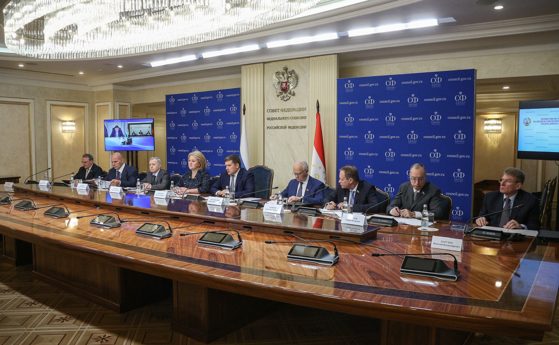 Заседание Комиссии по сотрудничеству Совета Федерации ФС Российской Федерации и Маджлиси милли Маджлиси Оли Республики Таджикистан