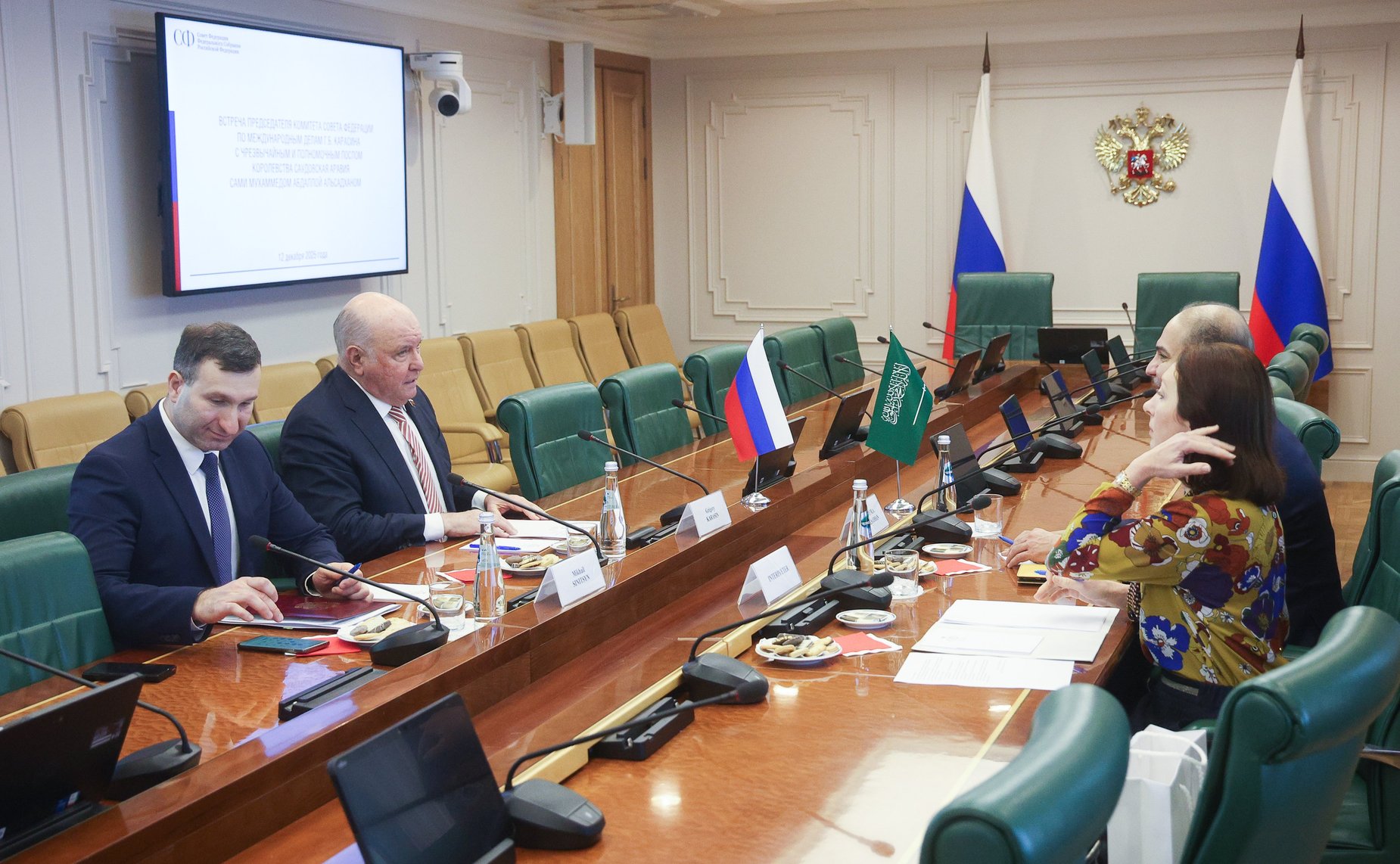 Встреча председателя Комитета СФ по международным делам Григория Карасина с Чрезвычайным и Полномочным Послом Королевства Саудовская Аравия в Российской Федерации Сами Бен Мухаммедом Абдаллой Аль-Садханом