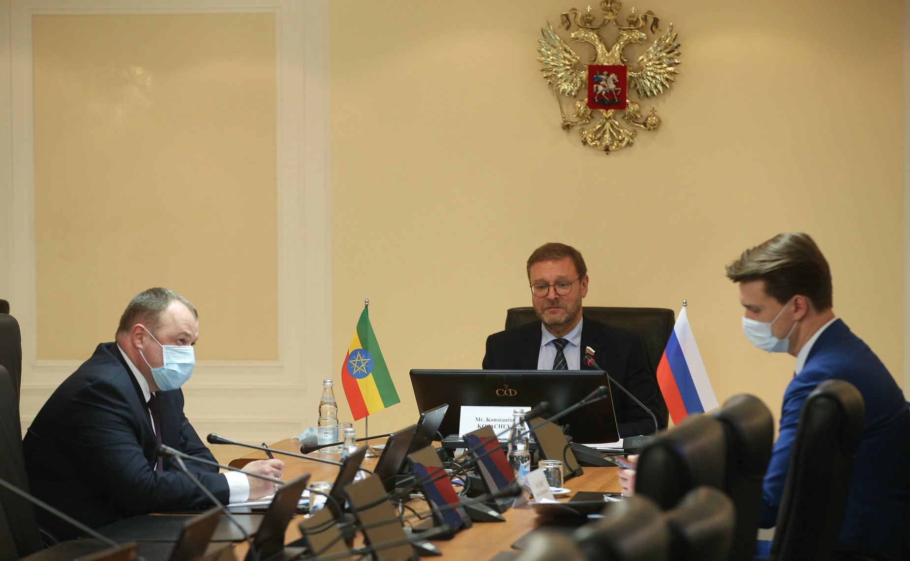Встреча Константина Косачева с Чрезвычайным и Полномочным Послом Федеративной Демократической Республики Эфиопия в Российской Федерации Алемайеху Тегену