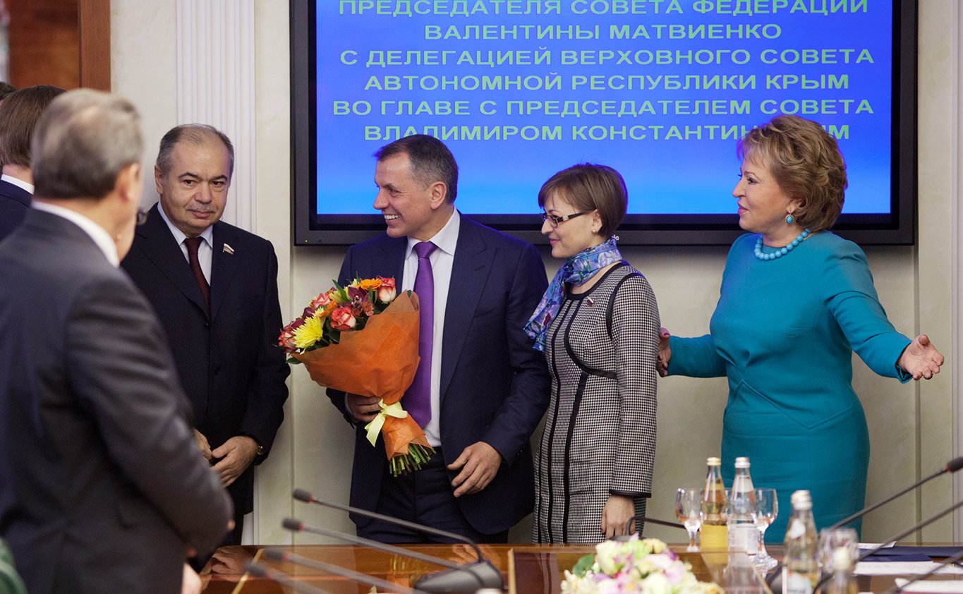 Председатель Совета Федерации В. Матвиенко встретилась с делегацией Верховного Совета Автономной Республики Крым во главе с его председателем В. Константиновым