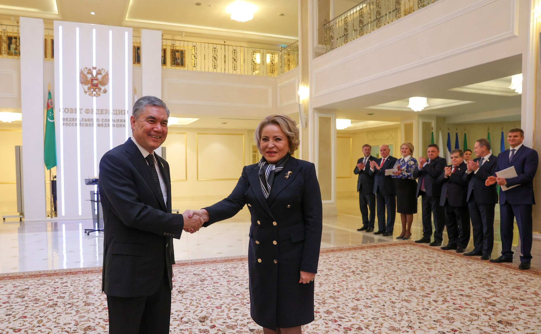 Встреча Председателя Совета Федерации Валентины Матвиенко и Председателя Халк Маслахаты (верхней палаты) Милли Генгеша (парламента) Туркменистана Гурбангулы Бердымухамедова