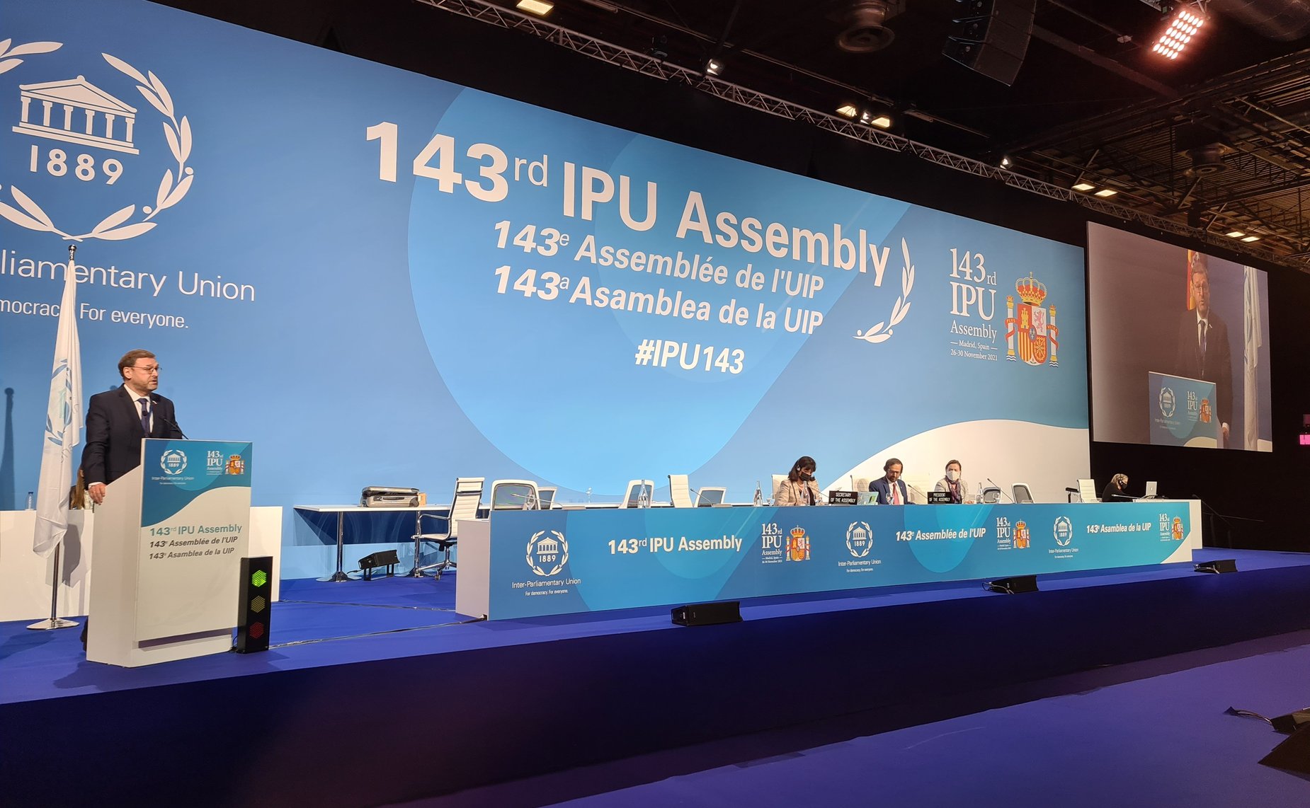 Заместитель Председателя СФ Константин Косачев, возглавляющий делегацию Федерального Собрания на 143-й Ассамблее Межпарламентского союза (МПС) в Мадриде, выступил в ходе пленарного заседания Ассамблеи