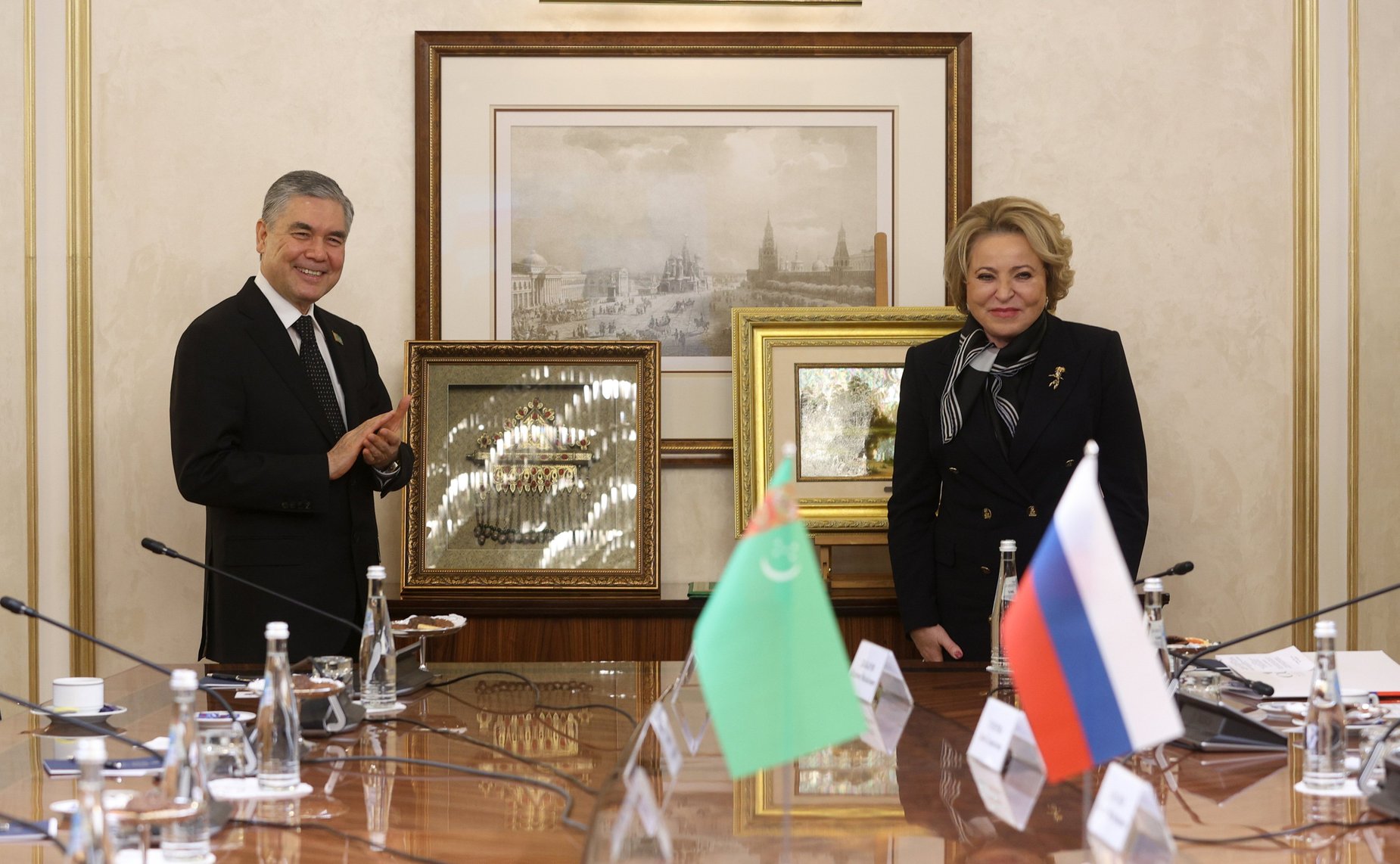 Встреча Председателя Совета Федерации Валентины Матвиенко и Председателя Халк Маслахаты (верхней палаты) Милли Генгеша (парламента) Туркменистана Гурбангулы Бердымухамедова