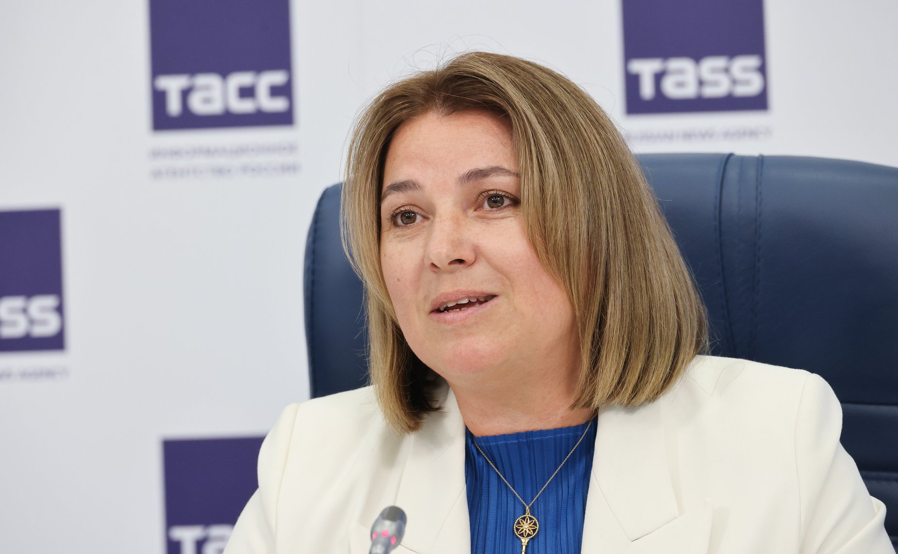 Инна Святенко приняла участие в пресс-конференции, посвященной запуску образовательной программы Академии развития гражданского общества «Добрино» для семей участников специальной военной операции (фото ТАСС)