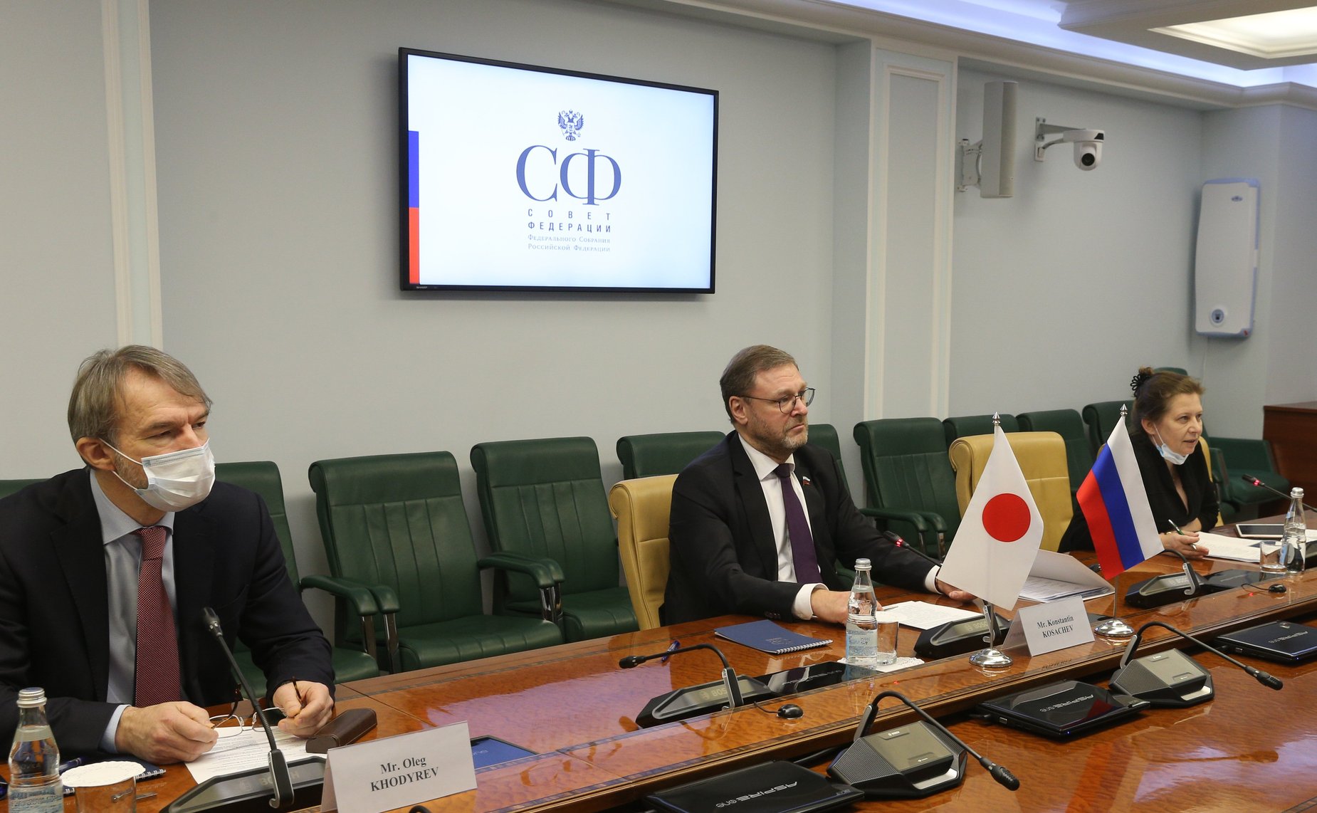 Встреча Константина Косачева с председателем Дискуссионного клуба ЛДП Палаты советников Парламента Японии Хиросигэ Сэко