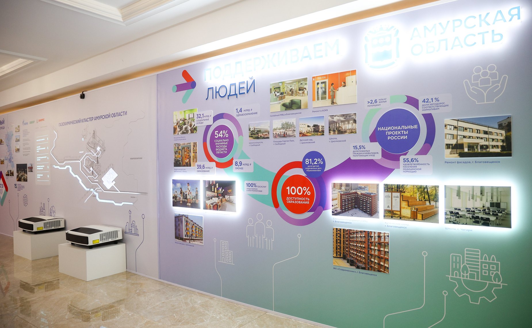 Валентина Матвиенко и Василий Орлов осмотрели выставку, посвященную истории и перспективным направлениям развития Амурской области