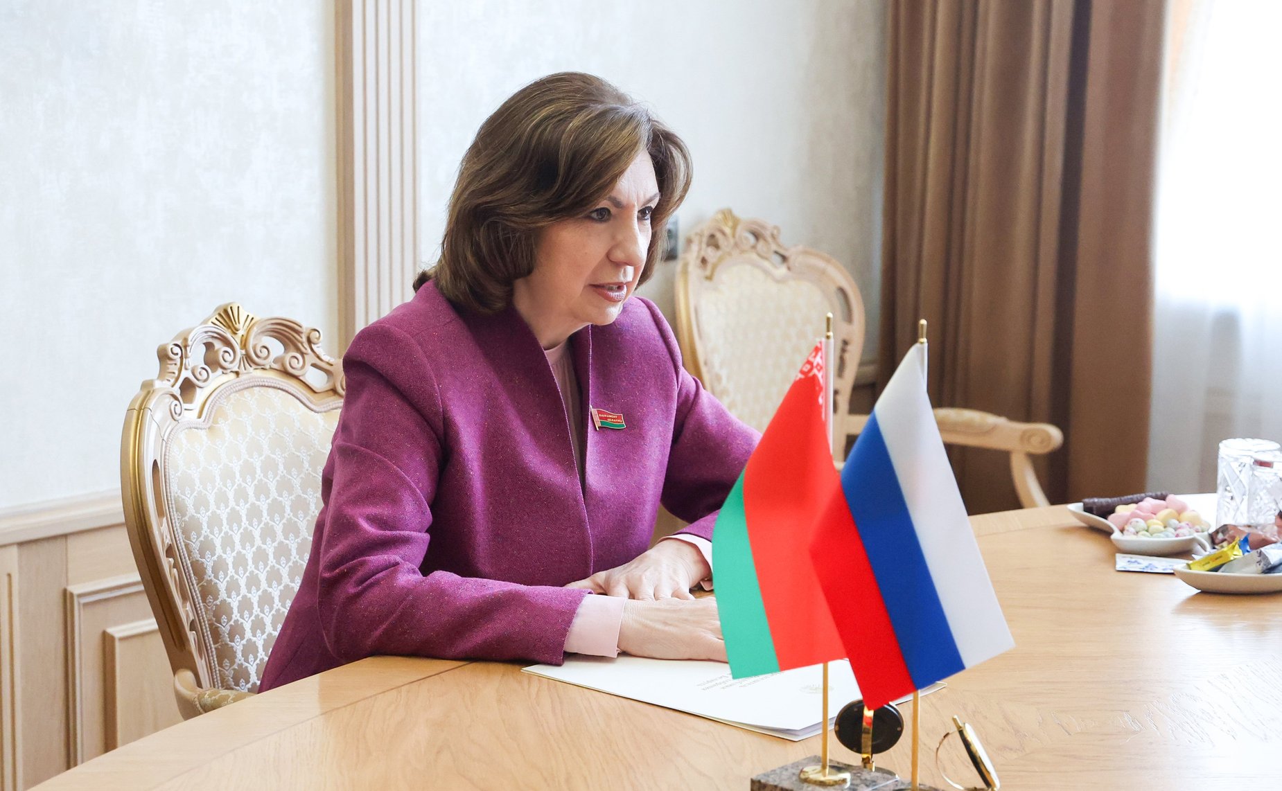 Встреча заместителя Председателя Совета Федерации Юрия Воробьева с Председателем Совета Республики Национального собрания Республики Беларусь Натальей Кочановой