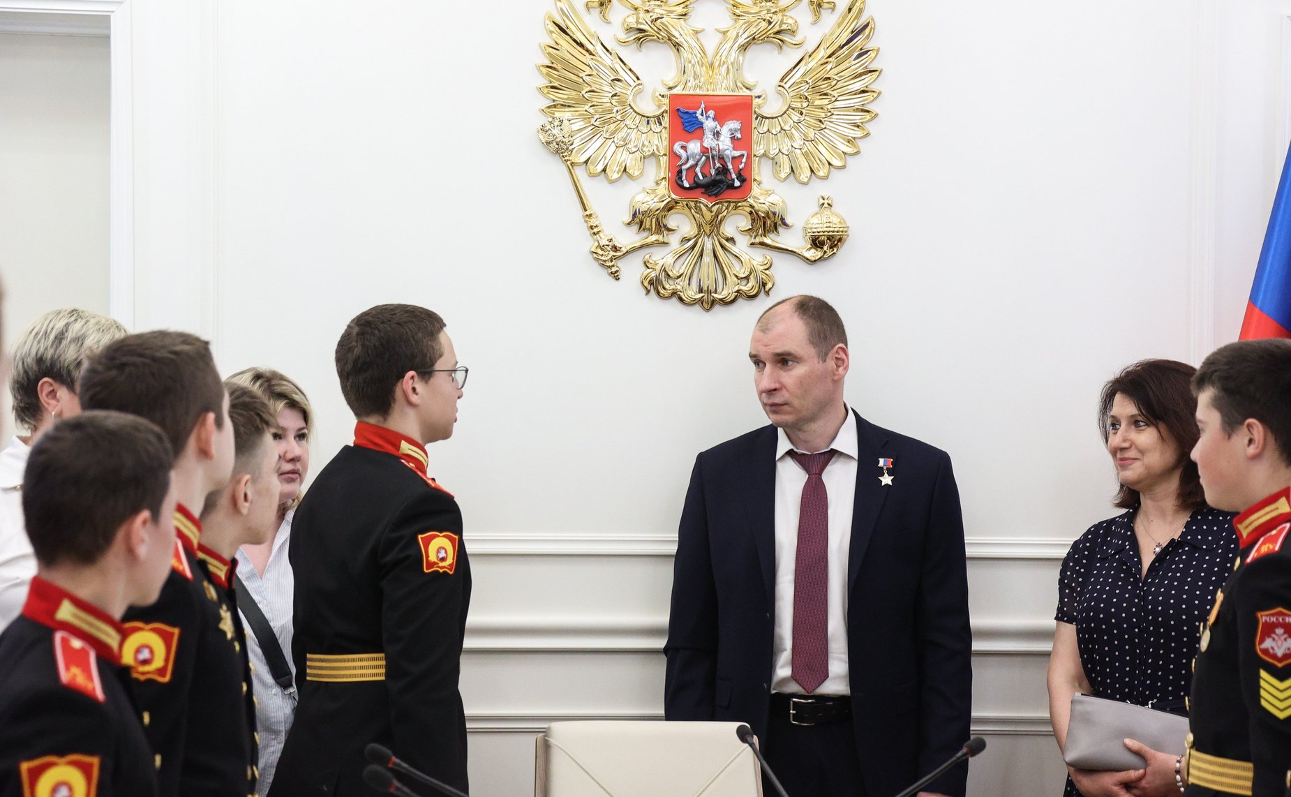 Встреча заместителя Председателя СФ Константина Косачева с воспитанниками Московского суворовского военного училища — участниками Парада Победы на Красной площади 2024 года