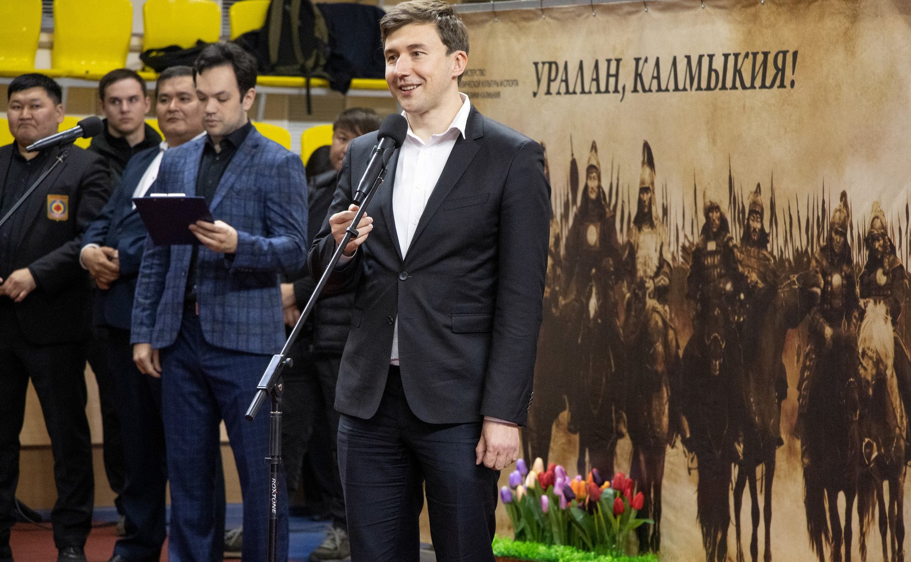 Инна Святенко совместно с Бату Хасиковым, сенатором РФ, международным гроссмейстером Сергеем Карякиным открыли шахматный турнир «Хаврин тег», посвящённый 80-летию Великой Победы