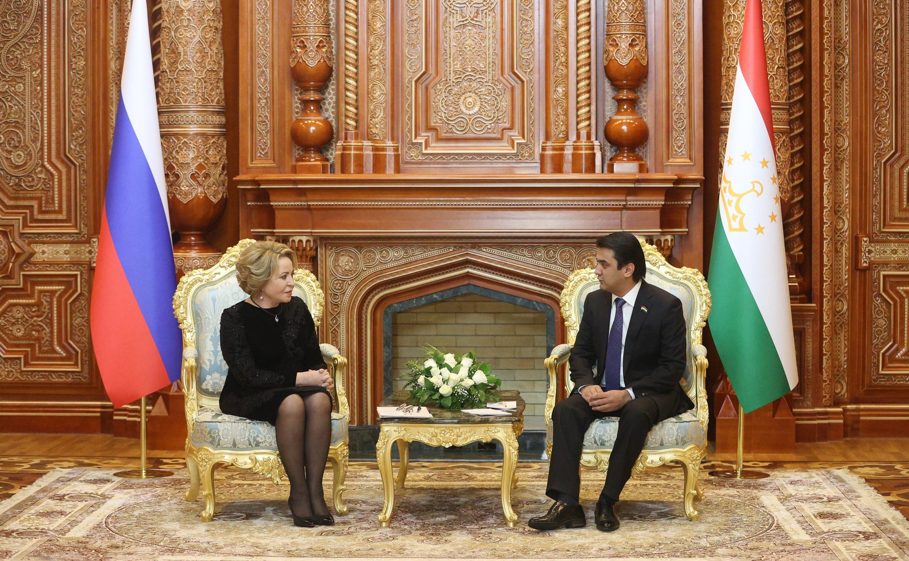 Встреча Председателя Совета Федерации Валентины Матвиенко с Председателем Маджлиси милли Маджлиси Оли Республики Таджикистан Рустами Эмомали