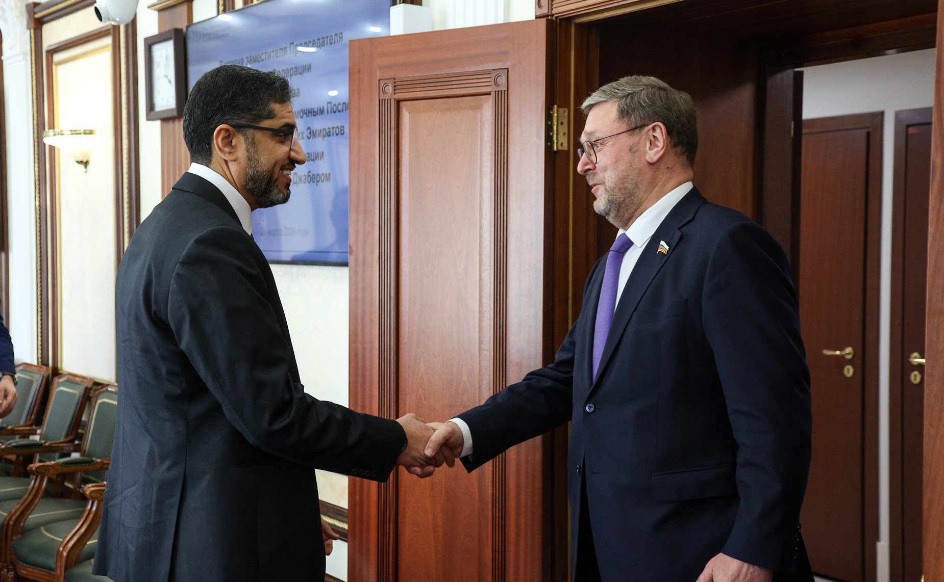 Встреча заместителя Председателя Совета Федерации Константина Косачева с Чрезвычайным и Полномочным Послом Объединенных Арабских Эмиратов в РФ Мухаммедом Аль-Джабером