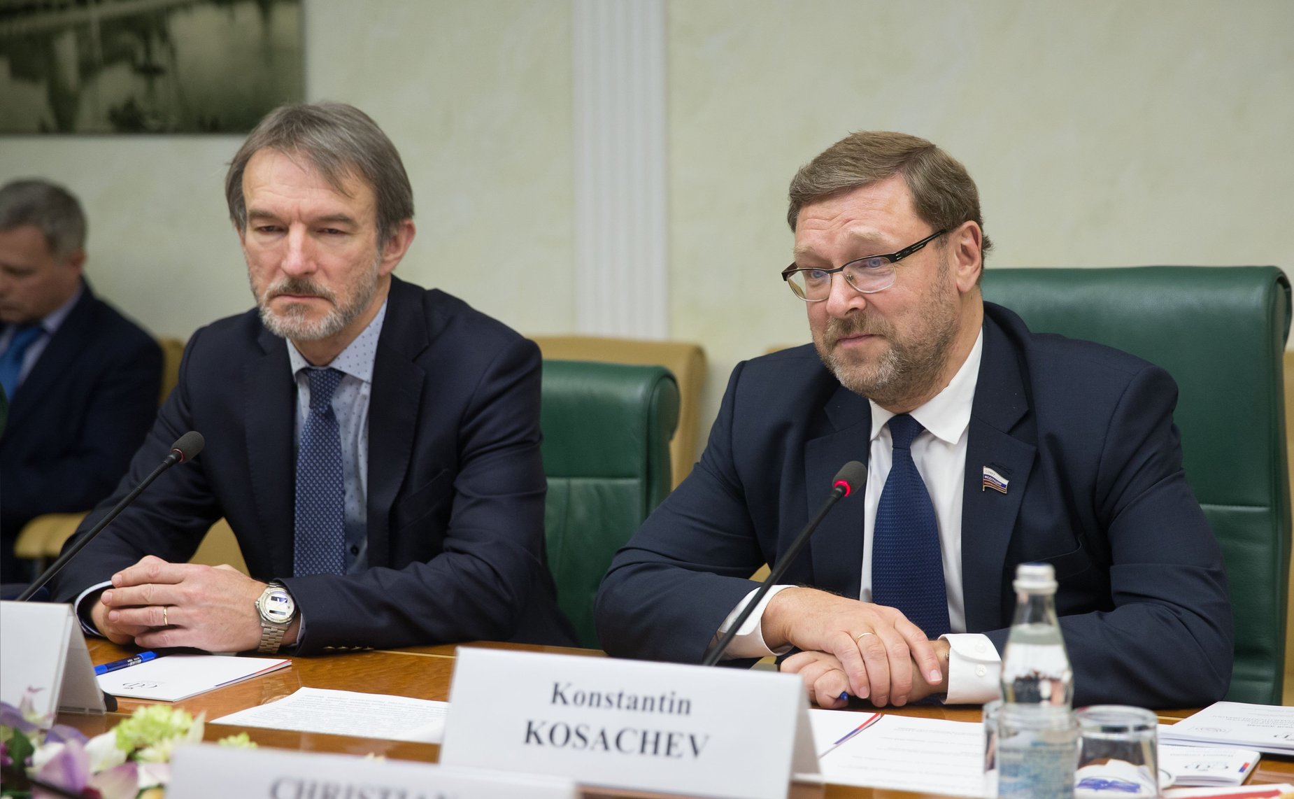 Встреча Константина Косачева с президентом парламентской группы «Республиканцы» Национального Собрания Французской Республики Кристианом Жакобом