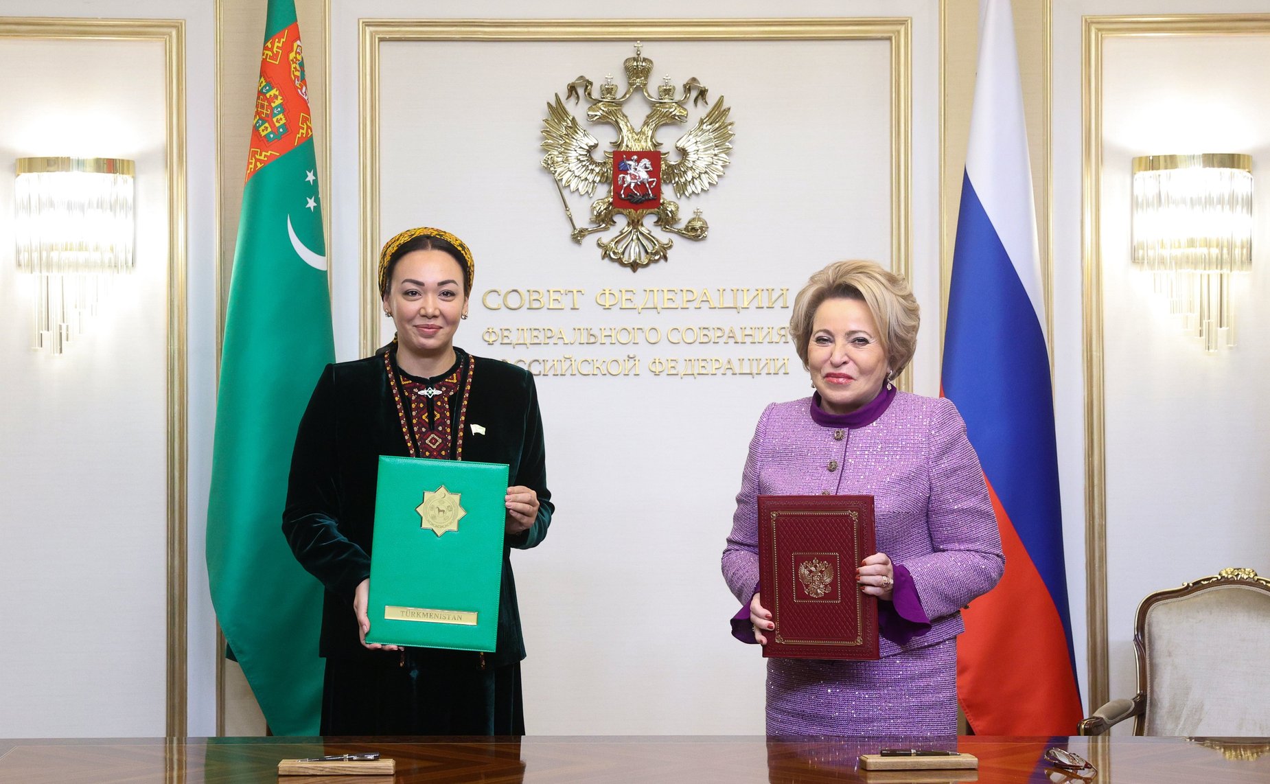 Церемония подписания Соглашения о сотрудничестве между Советом Федерации и Меджлисом Туркменистана