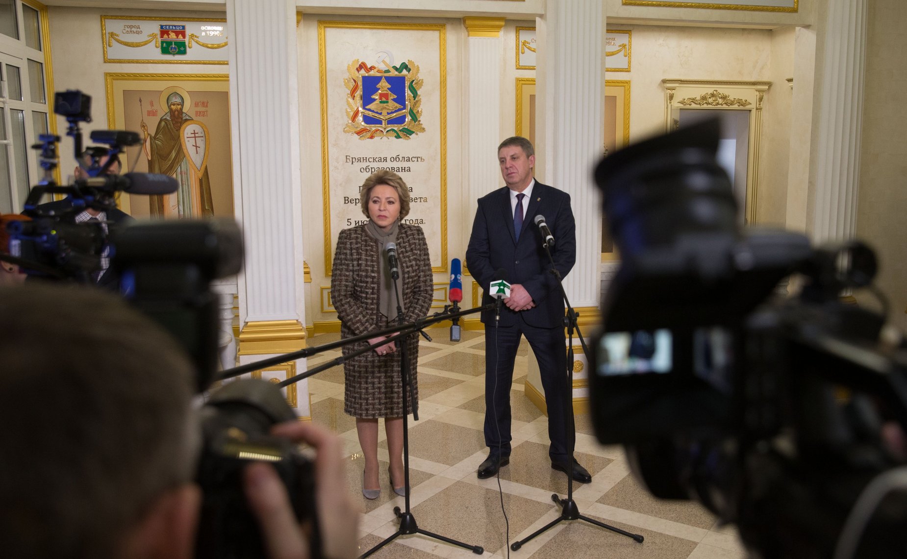 Брифинг В. Матвиенко и губернатора Брянской области А. Богомаза