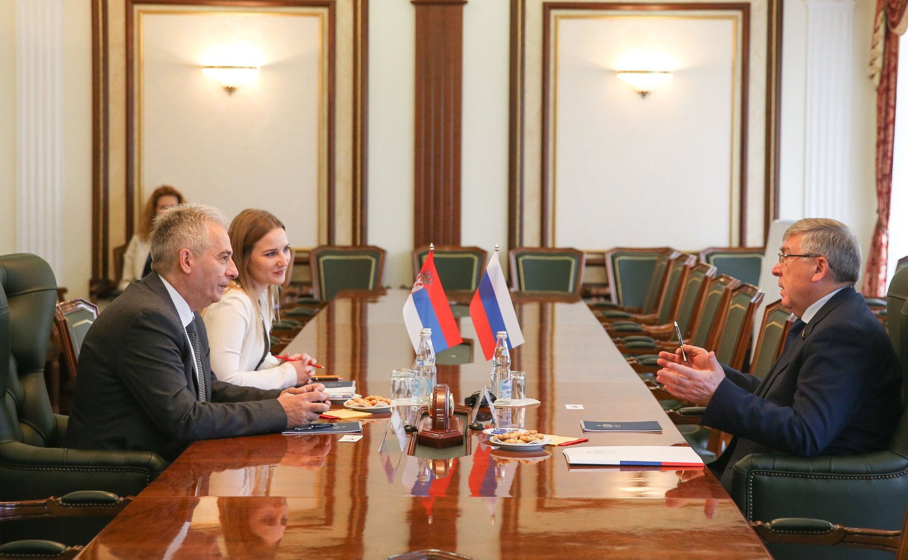 Встреча Валерия Рязанского с председателем Комитета Народной скупщины Республики Сербии по делам Косово и Метохии, председателем группы дружбы с РФ Милованом Дрецун