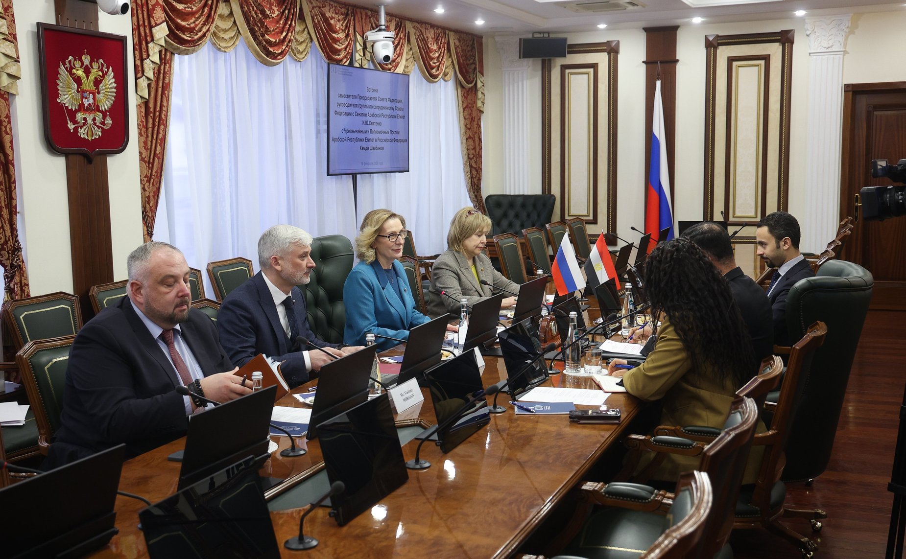 Встреча заместителя Председателя Совета Федерации Инны Святенко с Чрезвычайным и Полномочным Послом Арабской Республики Египет в Российской Федерации Хамди Шаабаном