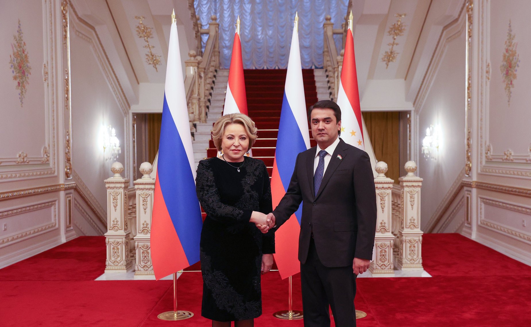 Встреча Председателя Совета Федерации Валентины Матвиенко с Председателем Маджлиси милли Маджлиси Оли Республики Таджикистан Рустами Эмомали