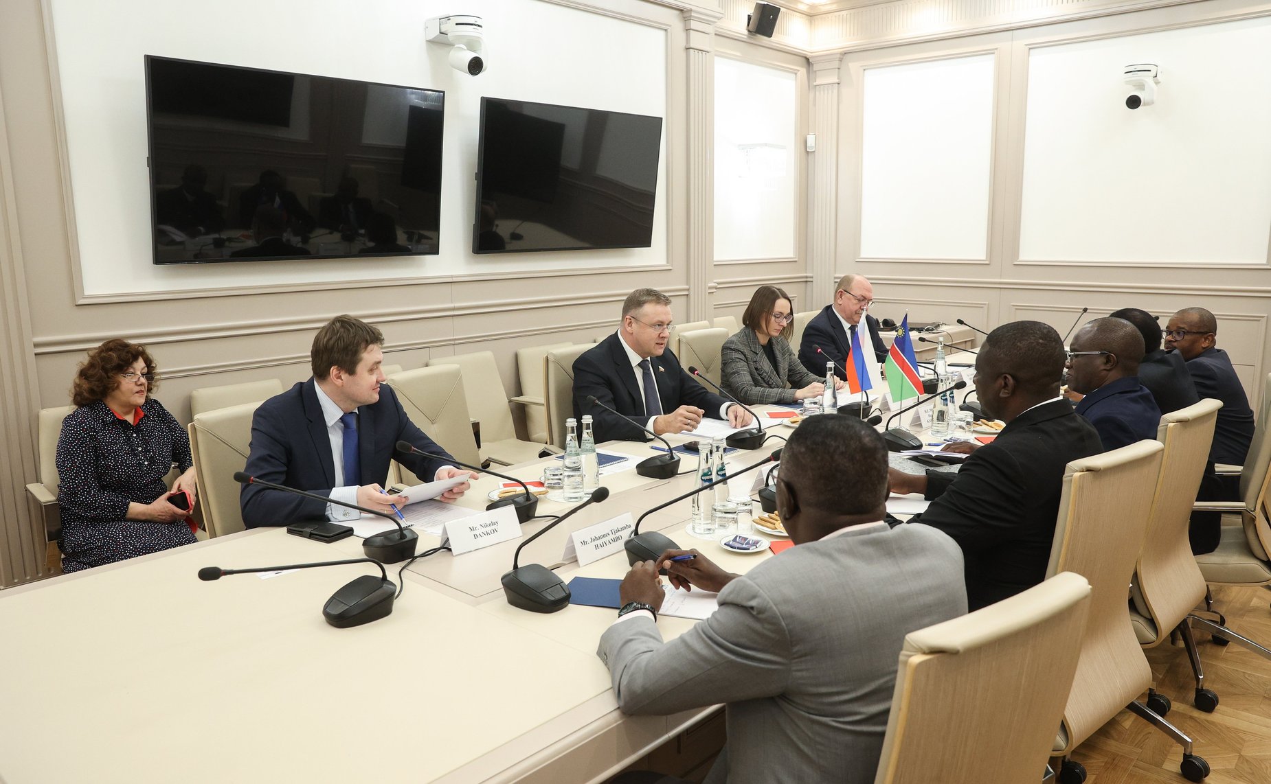 Встреча первого заместителя председателя Комитета СФ по бюджету и финансовым рынкам Николая Любимова с делегацией Национального совета Республики Намибии