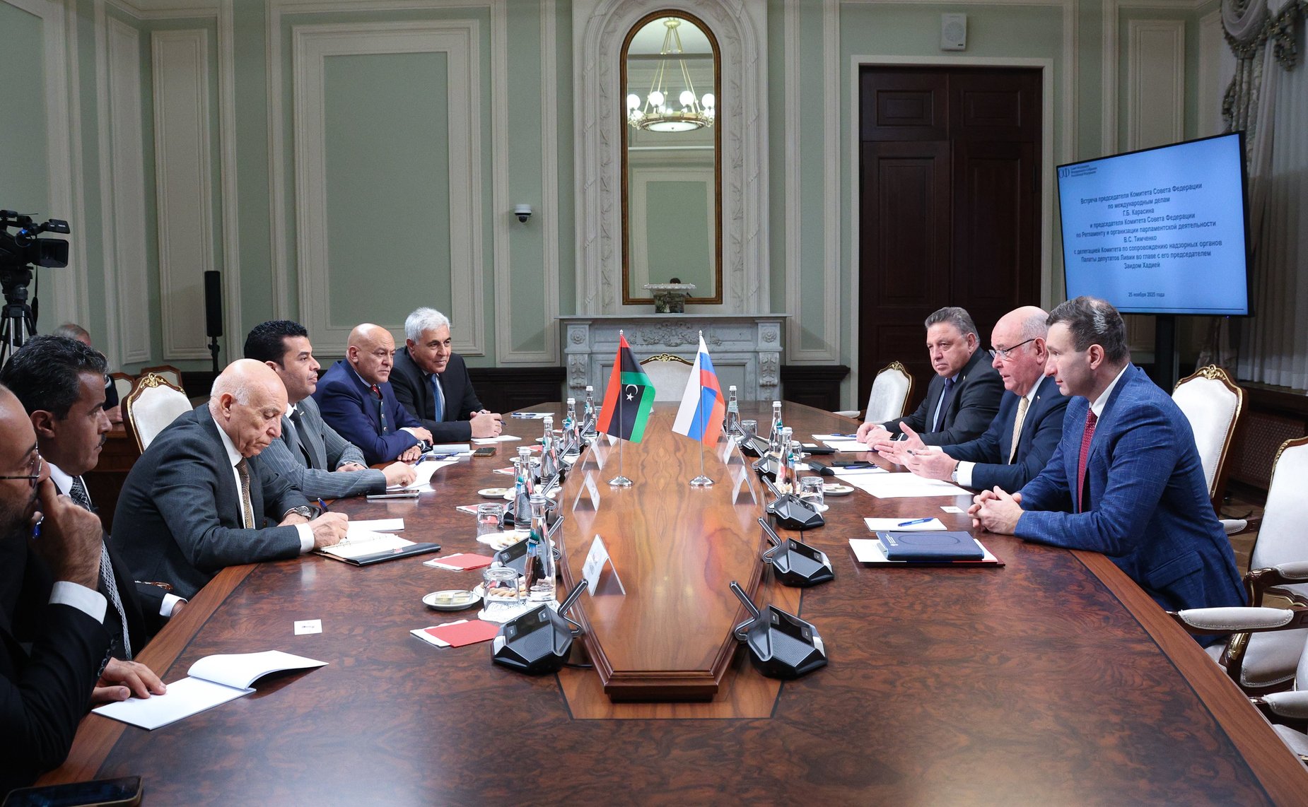 Григорий Карасин и Вячеслав Тимченко провели встречу с Председателем Комитета по сопровождению надзорных органов Палаты представителей Государства Ливия Заидом Хадией