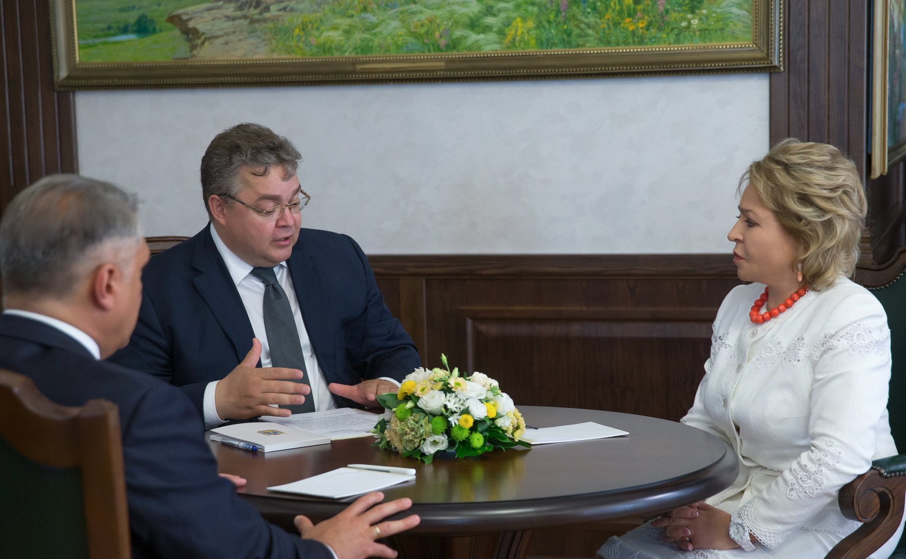 Встреча В. Матвиенко с губернатором Ставропольского края В. Владимировым и полномочным представителем Президента РФ в Северо-Кавказском федеральном округе А. Матовниковым