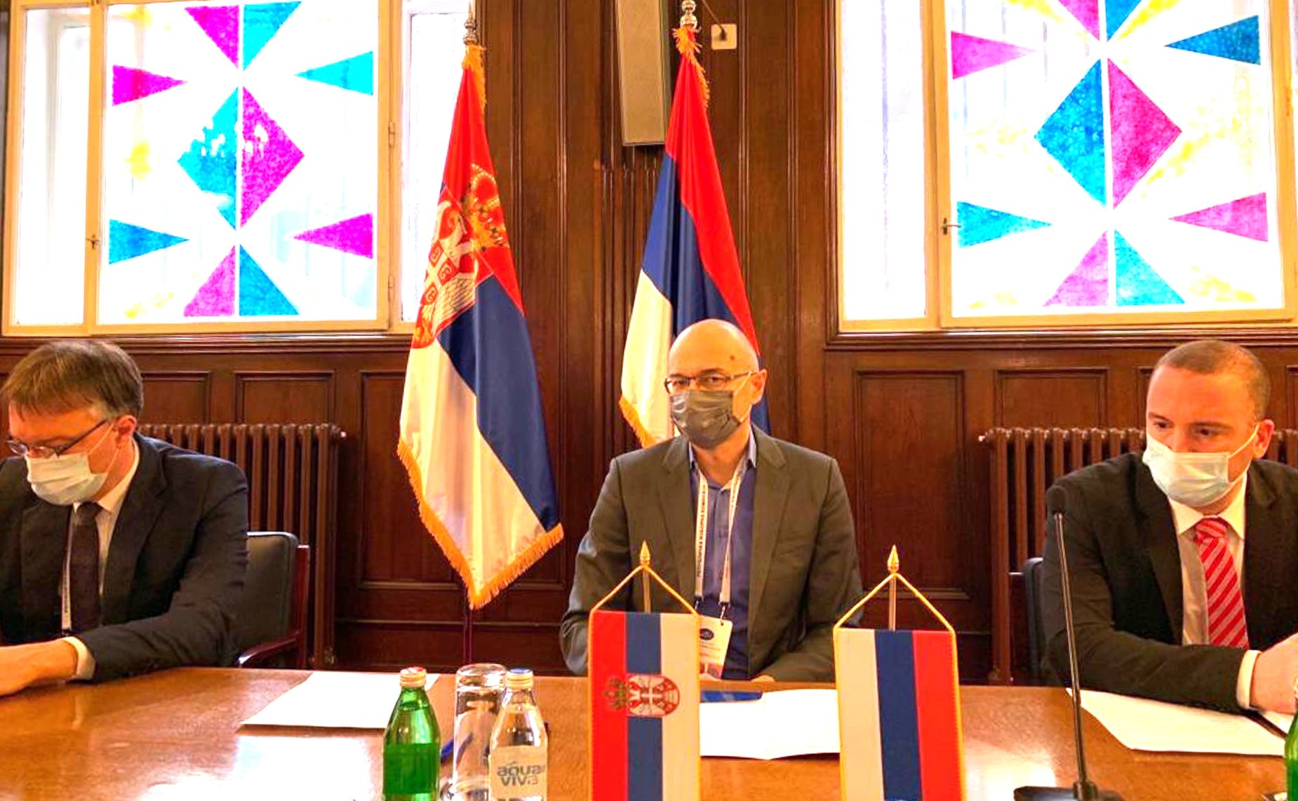 Встреча сенаторов РФ с Министром без портфеля в Правительстве Республики Сербии, курирующего инновации и технологическое развитие Ненадом Поповичем