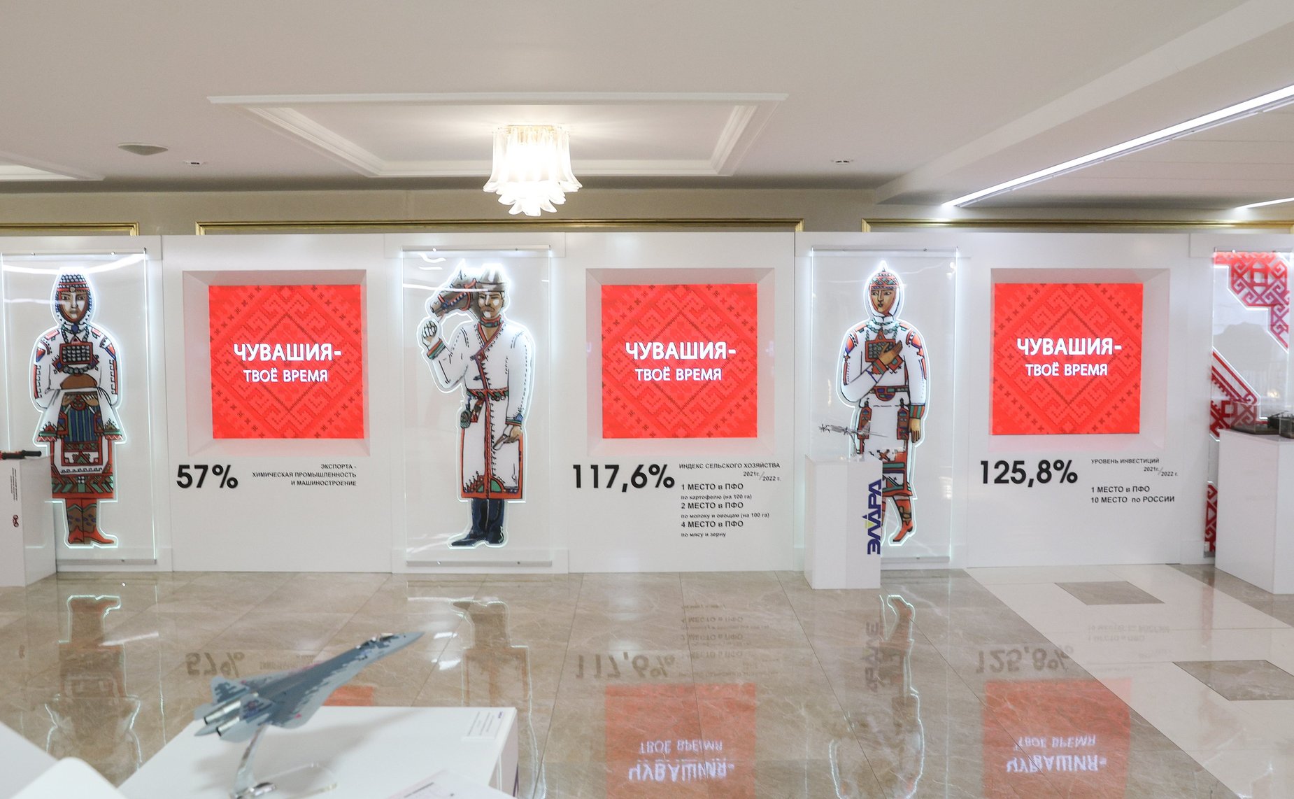 Валентина Матвиенко и Олег Николаев осмотрели выставку, посвященную истории и перспективным направлениям развития Чувашской Республики