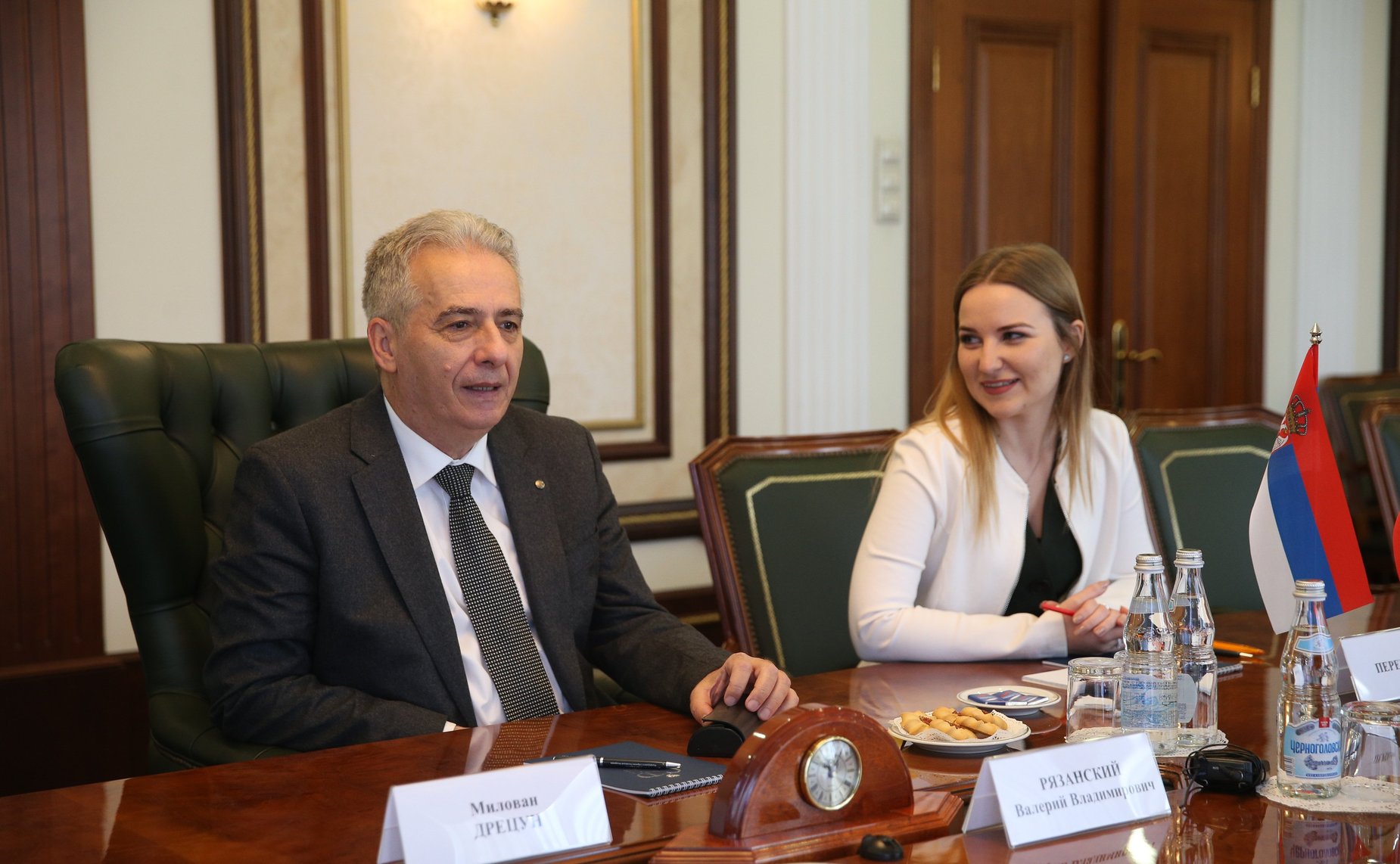 Встреча Валерия Рязанского с председателем Комитета Народной скупщины Республики Сербии по делам Косово и Метохии, председателем группы дружбы с РФ Милованом Дрецун