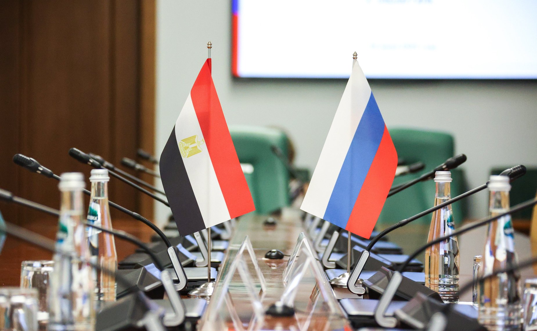 Встреча председателя Комитета Совета Федерации по международным делам Григория Карасина с Чрезвычайным и Полномочным Послом Арабской Республики Египет в РФ Назихом Эльнаггари