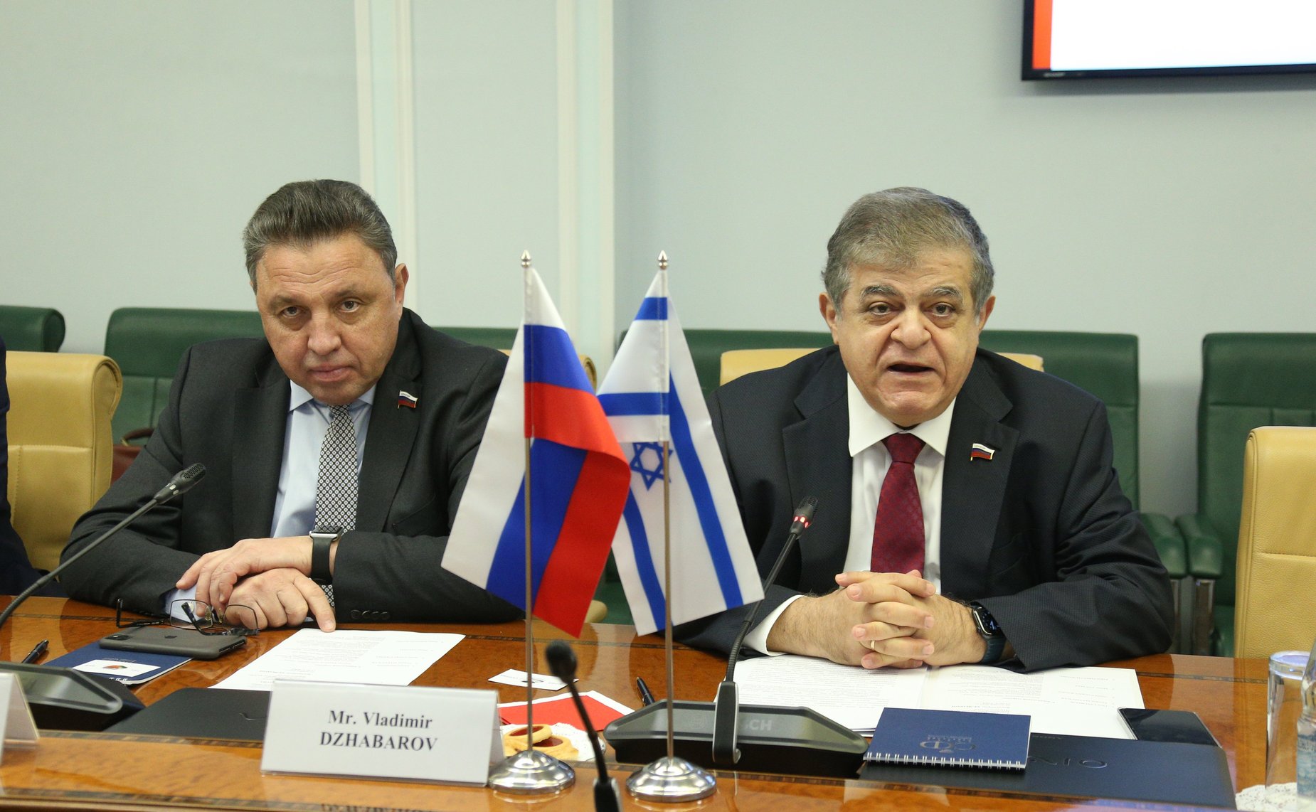 Встреча первого заместителя председателя Комитета СФ по международным делам Владимира Джабарова с депутатом Кнессета Государства Израиль, руководителем группы дружбы «Израиль-Россия» Владимиром Белиаком