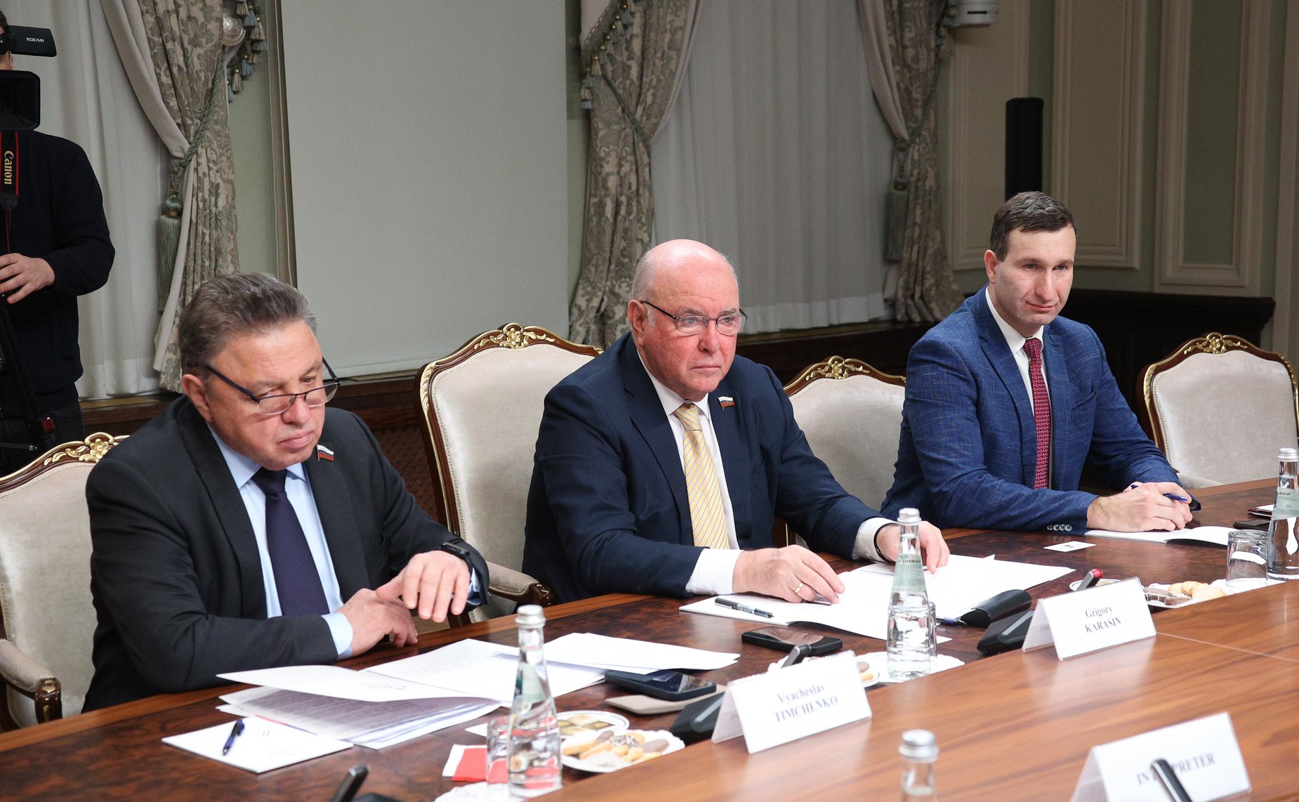 Григорий Карасин и Вячеслав Тимченко провели встречу с Председателем Комитета по сопровождению надзорных органов Палаты представителей Государства Ливия Заидом Хадией
