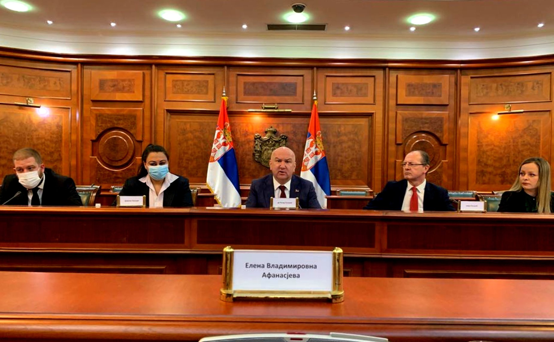 Встреча сенаторов РФ с Министром без портфеля в Правительстве Республики Сербии, курирующего инновации и технологическое развитие Ненадом Поповичем