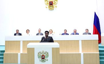 Vice President of the Republic of Uganda Jessica Alupo addressed the senators during the 592nd meeting of the Federation Council