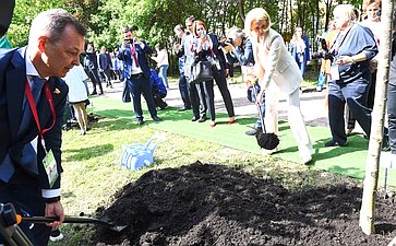 Высадка деревьев в Таврическом саду участниками X Невского международного экологического конгресса