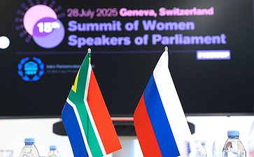 15-й Саммит женщин – председателей парламентов. Встреча Председателя Совета Федерации Валентины Матвиенко со Спикером Национальной ассамблеи Южно-Африканской Республики Анджелой Дидизой