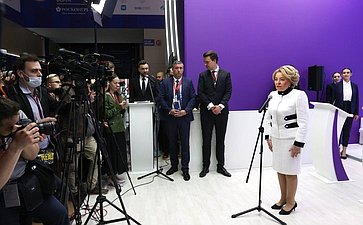 Выступление Валентины Матвиенко на открытии стенда Евразийского женского форума. Мероприятие состоялось в рамках юбилейного XXV ПМЭФ-2022