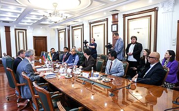 Встреча заместителя Председателя Совета Федерации Константина Косачева с председателем постоянного Комитета Парламента Индии по международным делам, депутатом нижний палаты от партии Индийский Национальный Конгресс