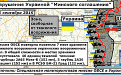 Карта последних нарушений «Минского соглашения» от Фонда исследований проблем демократии на основе отчетов ОБСЕ (22 сентября)
