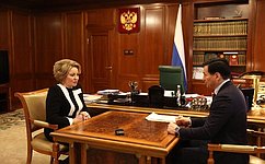 В. Матвиенко обсудила с главой Республики Калмыкия Б. Хасиковым вопросы социально-экономического развития региона
