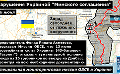 Карта последних нарушений «Минского соглашения» от Фонда исследований проблем демократии на основе отчетов ОБСЕ (16 июня)