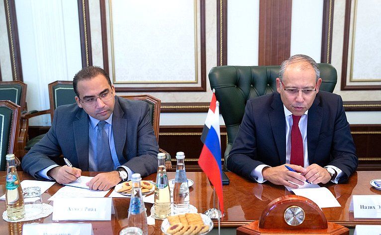 Встреча председателя Комитета Совета Федерации по международным делам Григория Карасина с Послом Египта в России Назихом Нагари