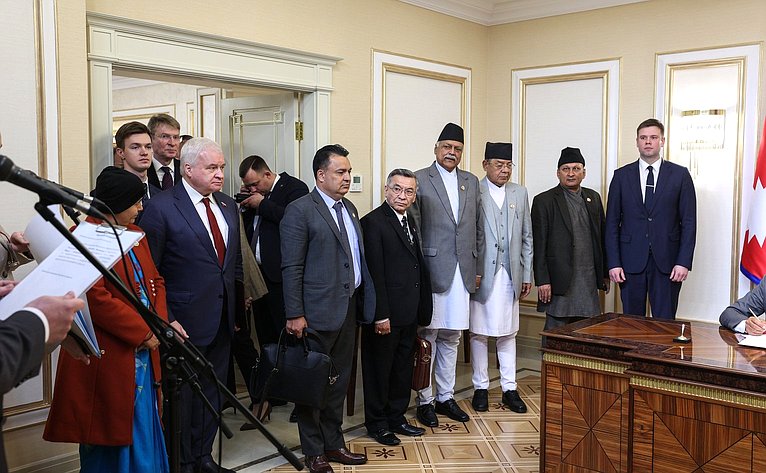 Церемония подписания Соглашения о межпарламентском сотрудничестве между Советом Федерации и Национальным собранием Федерального парламента Непала